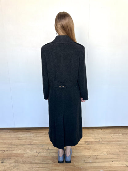 Vintage 1990s Charcoal Grey Wool Double Breasted Coat