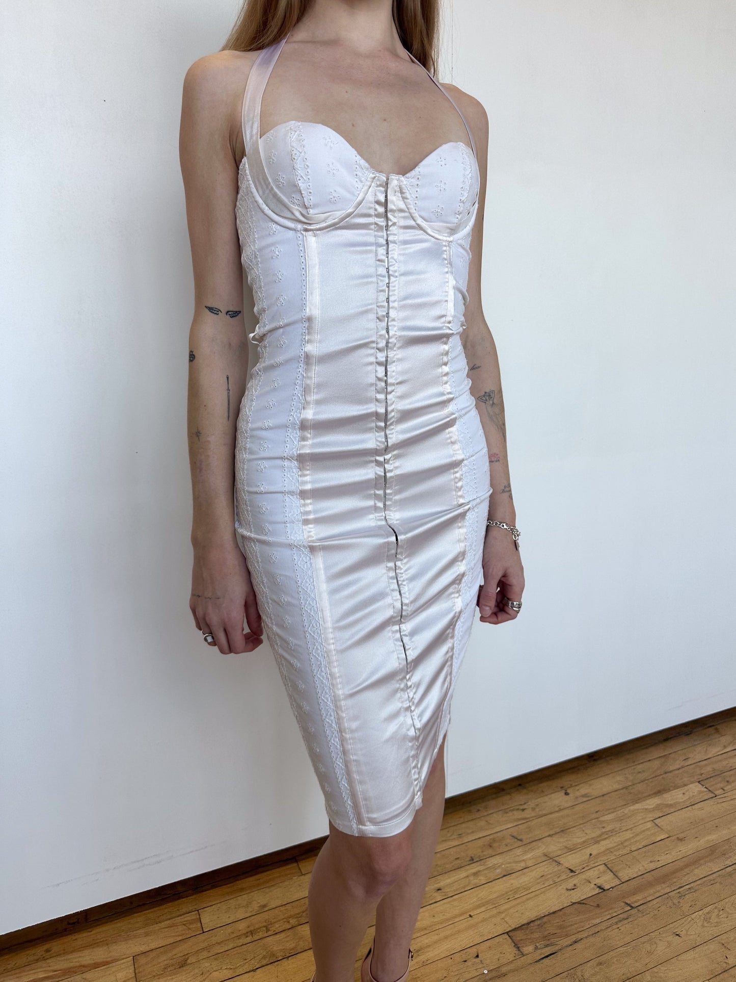 Vintage Marciano Pointelle and Silk Bustier Dress