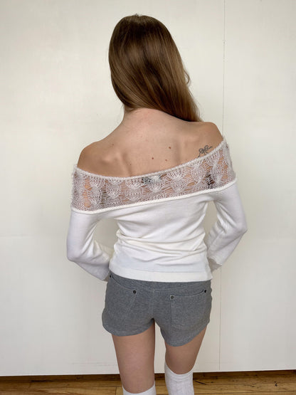 White Off The Shoulder Sweater