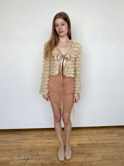 Vintage Rabbit Fur Cropped Cardigan