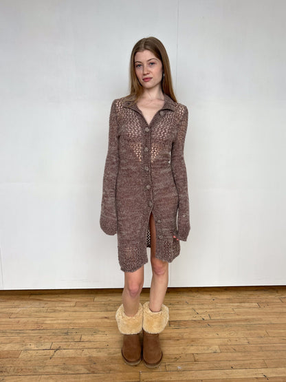 Brown Mohair Knit Long Cardigan