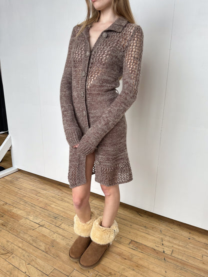 Brown Mohair Knit Long Cardigan