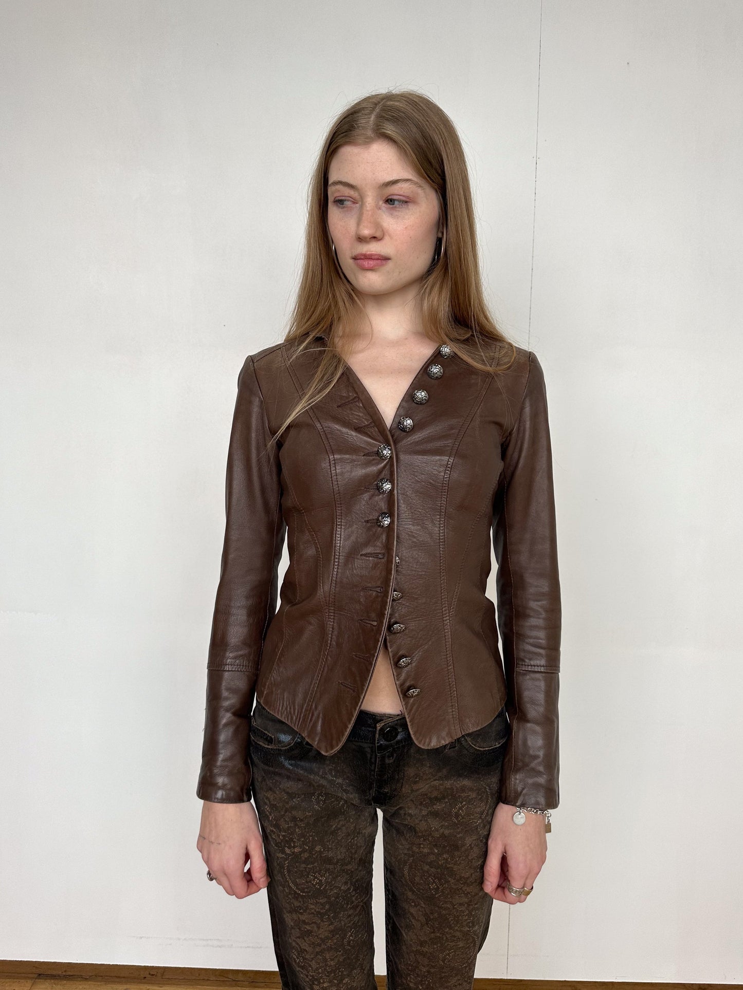 Brown Leather Button Down Jacket