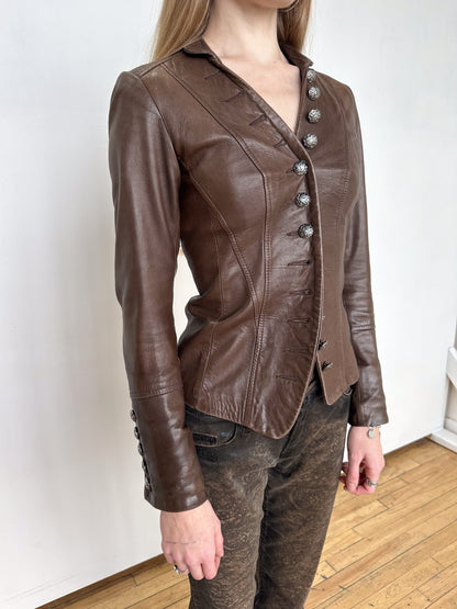 Brown Leather Button Down Jacket