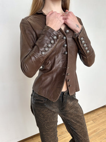 Brown Leather Button Down Jacket