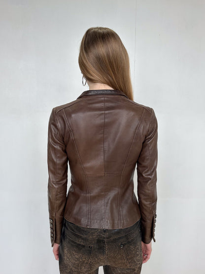 Brown Leather Button Down Jacket